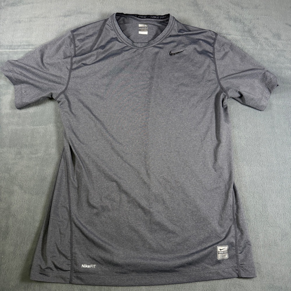 Nike Pro Fitted Mens Large Grey Heather Short Sleeve Training Shirt NikeFIT